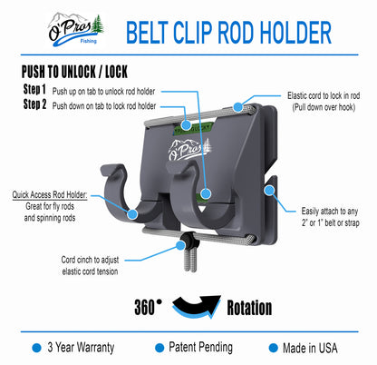 O'pros Belt Clip Rod Holder with slide lock